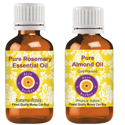Deve Herbes Combo of Pure Rosemary Essential Oil (Rosmarinus officinalis) 30ml & Almond Oil (Prunus dulcis) 100ml for Skin ,Hair & Aromatherapy