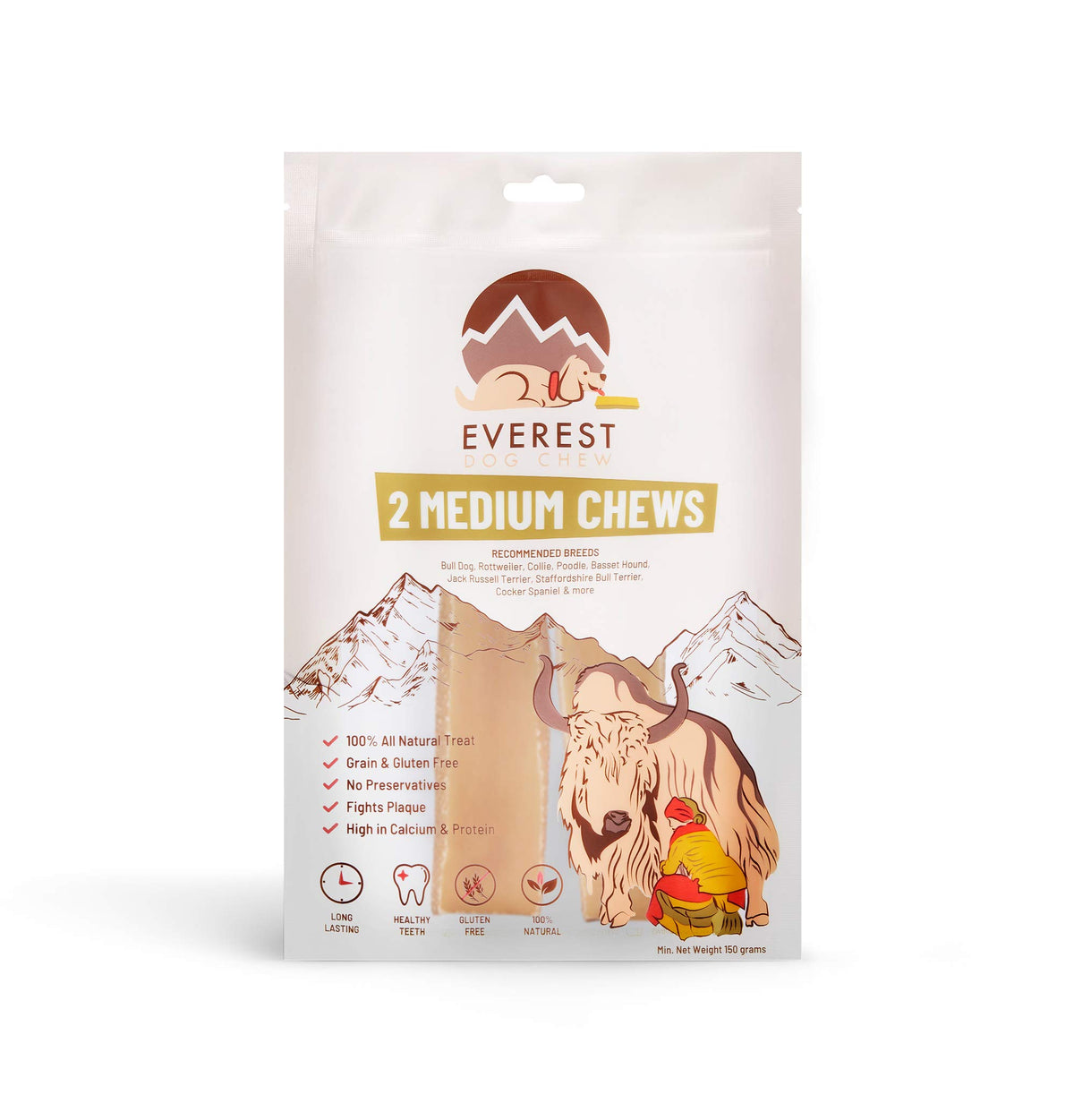 2 Piece Yak Chew Value Packs, 160Grams, (2 Piece Medium), Authentic, Original, No Harmful Flavourings or Chemicals!ÃƒÆ’Ã†â€™Ãƒâ€šÃ‚Â¢ÃƒÆ’Ã‚Â¢ÃƒÂ¢Ã¢â€šÂ¬Ã…Â¡Ãƒâ€šÃ‚Â¬ÃƒÆ’Ã¢â‚¬Å¡Ãƒâ€šÃ‚Â¦