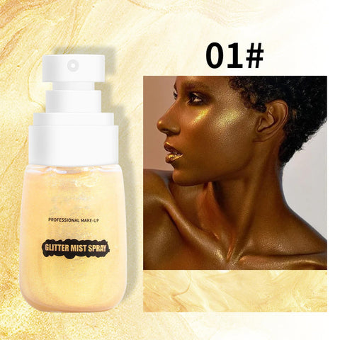 Body Glitter Spray, Face Glow Illuminator, Shimmer& Sparkle Make Up, Moisturizing Glow Drops, Highlighter with Light Fragrance,Face & Body Glitter Spray Non-sticky Moisturizing Body Highlighter(50ml)