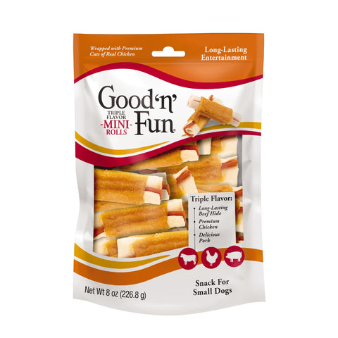 Good ÃƒÆ’Ã†â€™Ãƒâ€šÃ‚Â¢ÃƒÆ’Ã‚Â¢ÃƒÂ¢Ã¢â€šÂ¬Ã…Â¡Ãƒâ€šÃ‚Â¬ÃƒÆ’Ã¢â‚¬Â¹Ãƒâ€¦Ã¢â‚¬Å“nÃƒÆ’Ã†â€™Ãƒâ€šÃ‚Â¢ÃƒÆ’Ã‚Â¢ÃƒÂ¢Ã¢â€šÂ¬Ã…Â¡Ãƒâ€šÃ‚Â¬ÃƒÆ’Ã‚Â¢ÃƒÂ¢Ã¢â€šÂ¬Ã…Â¾Ãƒâ€šÃ‚Â¢ Fun Triple Flavor Mini Rolls, 8 Ounce, Treat Your Small Dog to a Long-Lasting Rawhide Chews