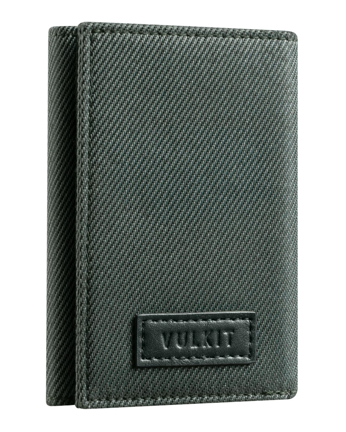 VULKIT Minimalist Trifold Wallet for Men Rfid Blocking Slim Credit Card Holder with ID windows & Zipper Pocket (Green)