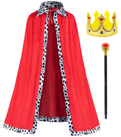 King Costume for Aldult Robe Crown Scepter Set Mens Royal Prince Dress Up Cosplay, Aldult Red, One size