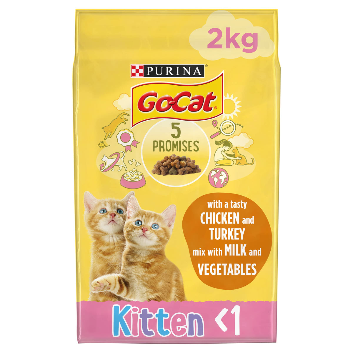 Go-Cat Kitten Chicken Turkey and Milk Dry Cat Food 2kg (Pack of 4)