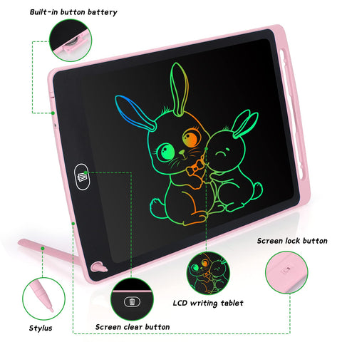 Coolzon LCD Drawing Tablet for Kids, 8.5 Inch Colourful Writing Pad Toddler Toys Erasable Doodle & Drawing Pad Writing Tablet Kids Travel Games for 2 3 4 5 6 7 Year Old Boys Girls (Pink)