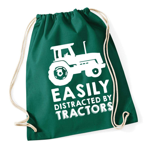 Hippowarehouse Easily distracted by tractors Drawstring Cotton School Gym Bag 37cm x 46cm, 12 litres