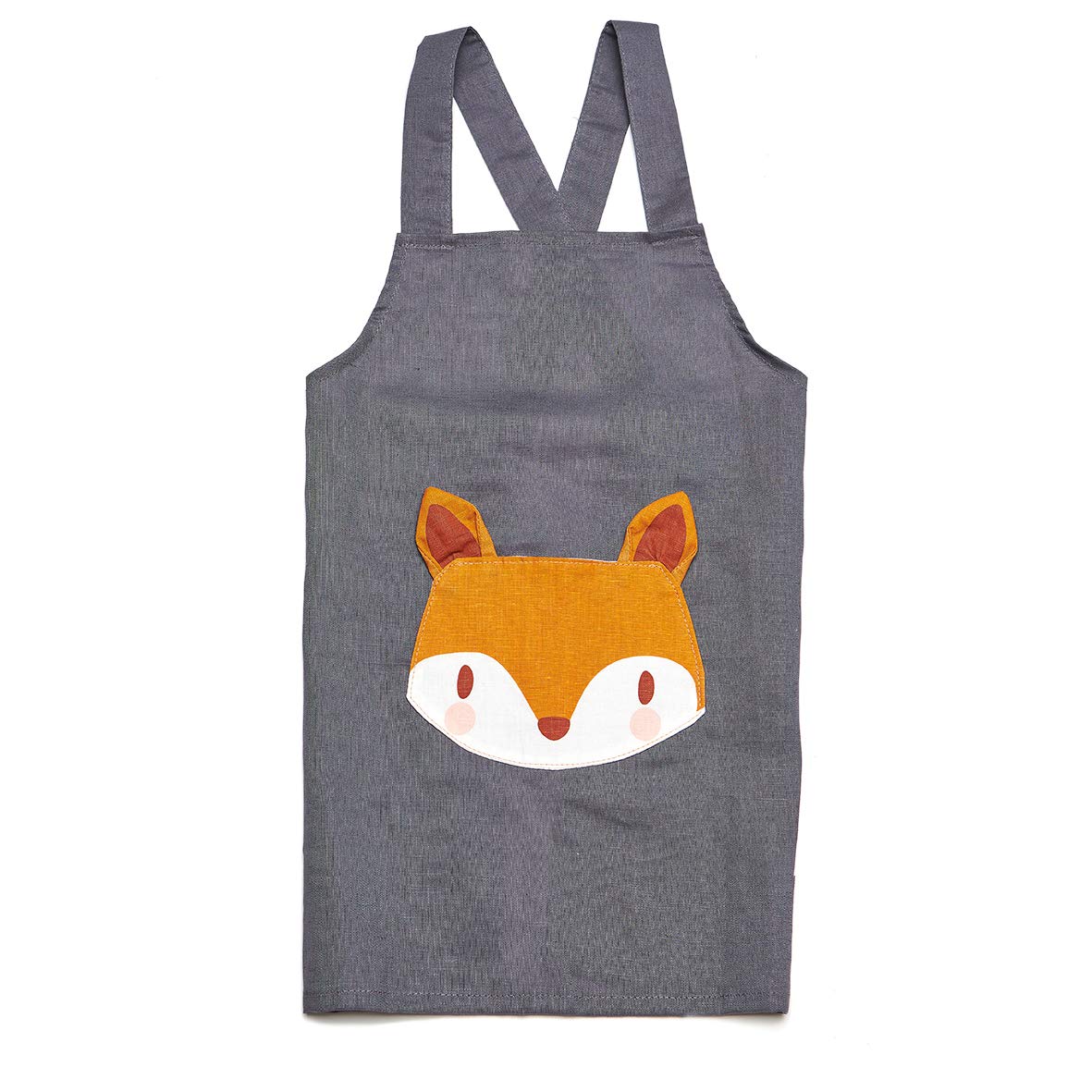 ThreadBear Design Linen Fox Apron in Navy Blue with Cross Back Straps for Children Ages 3+ kids cooking and play apron- Creative Play and Nursery Décor