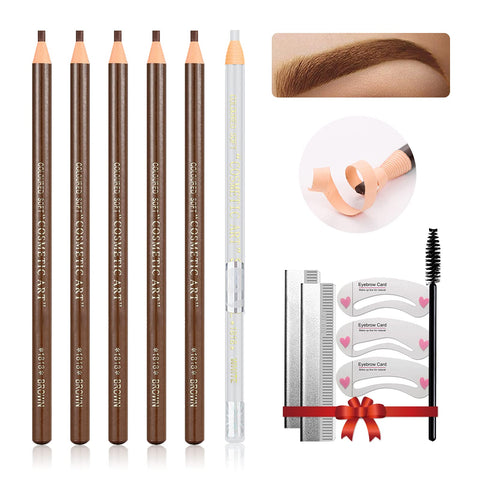 LSxia Waterproof Eye-Brows Pen-cil Set, Pull Cord Peel-off Eyebrow Pencil Microblading Eyebrow Pen Supplies Kit, White Eye-Liner Pencil and Eyebrows Tool Tattoo Makeup For Marking (5+1 Light Brown)