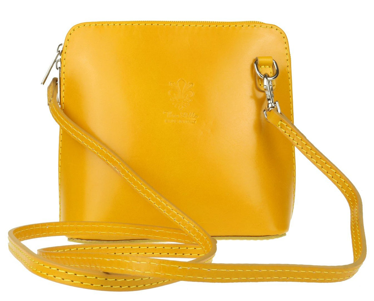 Girly Handbags Womens Genuine Leather Rigid Cross Body Shoulder Bag Real Italian (Yellow)