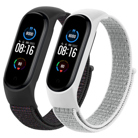 Tobfit Bracelet Compatible with Xiaomi Mi Band 5 / Mi Band 6 / Mi Band 4 / Mi Band 3 / Amazfit Band 5, Nylon Soft Breathable Bracelet for Mi Band 6/5/4/3 / Amazfit Band 5 (Black + Grey)