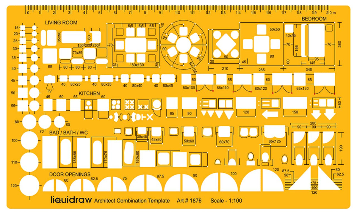 Liquidraw 1:100 Scale Architectural Scale Ruler Drawing Template Stencil Architect Technical Drafting Supplies, Architecture Furniture Design Symbols for House Interior Floor Plan