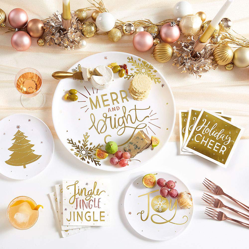 Amscan Gold Christmas Tree Coupe Plates, Hot-Stamped 7.5", 4 Ct