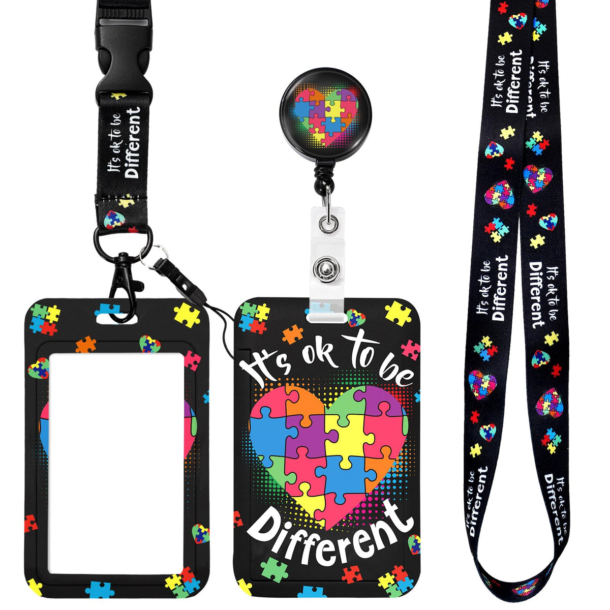 Whaline Autism Awareness Badge Holder with Retractable Reel Inspirational Hearts ID Holder with Breakaway Lanyards for Autistic Pride Day Office School Hospital Gifts Supplies, (W12407)