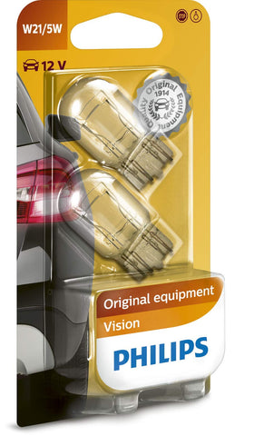 PHILIPS Vision W21/5W 12066B2 Indicator Bulbs Pack of 2 in Blister Pack