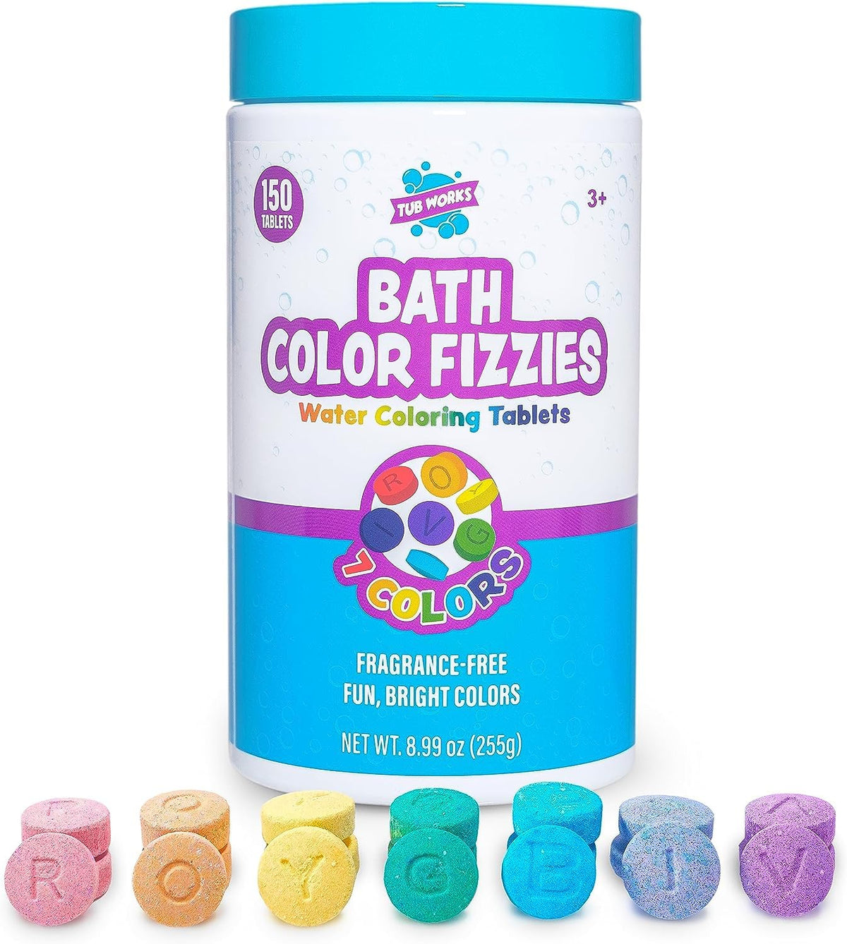 Tub WorksÃƒÆ’Ã†â€™ÃƒÂ¢Ã¢â€šÂ¬Ã…Â¡ÃƒÆ’Ã¢â‚¬Å¡Ãƒâ€šÃ‚Â® Bath Color Fizzies, 150 Count | Nontoxic & Fragrance-Free | Fizzy, Bath Color Tablets for Kids | Create Fun Bath Colors | Water Tablets in 7 Colors for Variety | Bath Bombs for Kids Bath