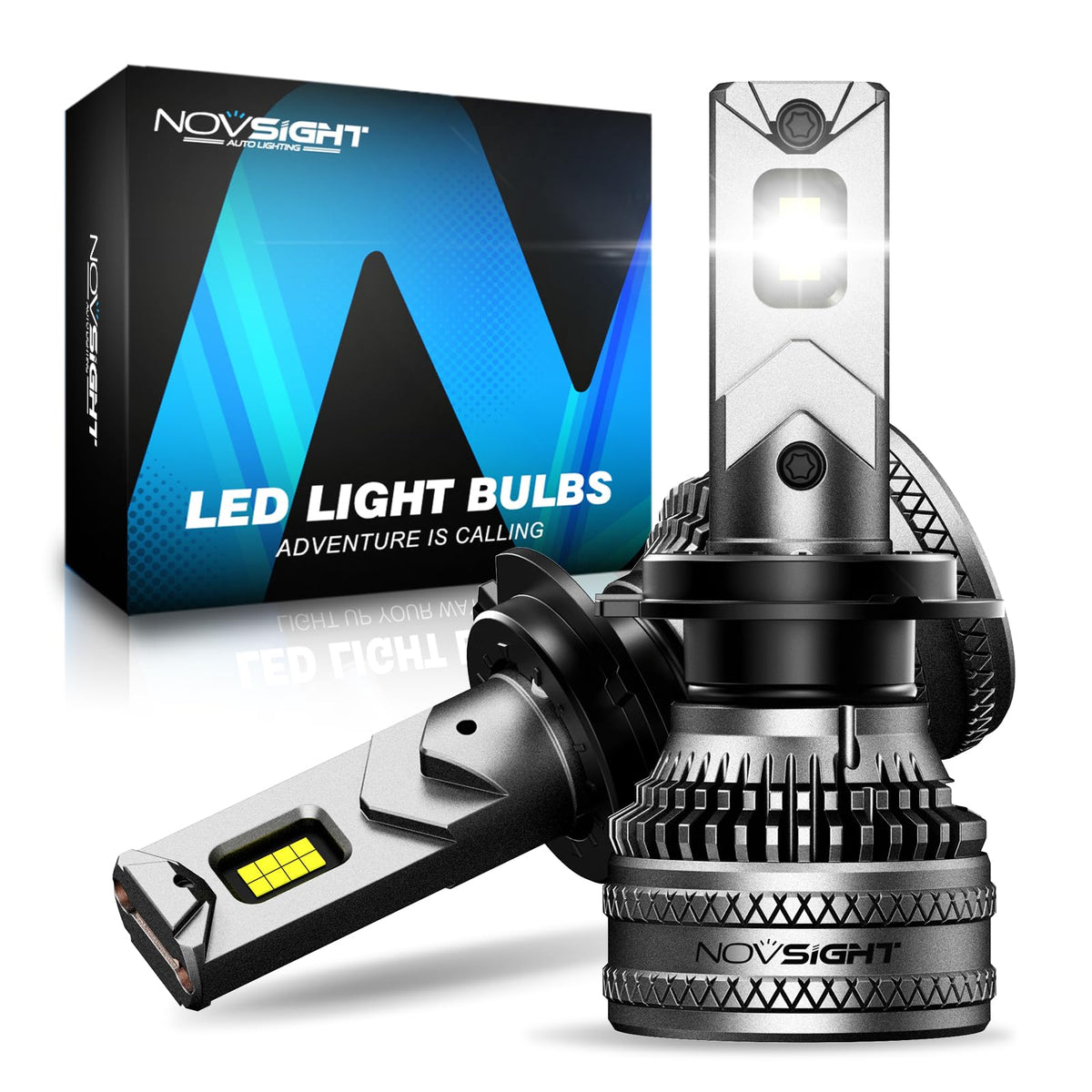 NOVSIGHT H7 LED Headlight Bulbs - 45000LM 200W H7 Headlight Bulbs with Fan, 6500K Cool White Brightness H7 LED Halogen Replacement Conversion Kits, IP68 Waterproof, Pack of 2