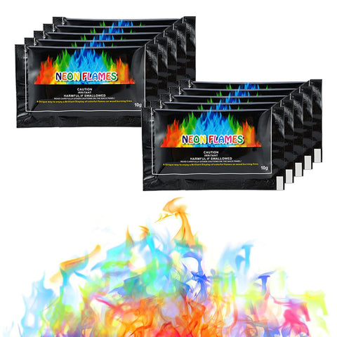 Colourful Fire Powder, Magic Fire Powder, Colourful Fire, Neon Flames, Colour Magic Powder Fire and Suitable for Campfire and Outdoor Fi, Party and Halloween and Christmas, Outdoor Events - 10 x 10 g
