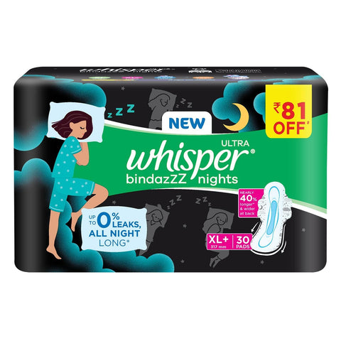 Whisper Ultra Overnight Sanitary Pads with Wings - 30 Pieces (XL Plus)
