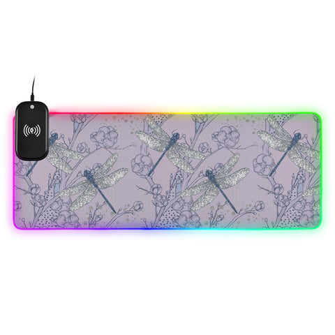 Dragonfly (3) Wireless Charging Mouse Pad for Mobile Phone Extra Large Gaming Mousepad with 13 Lighting Modes Mouse Mat for Office Home Gaming MacBook PC Laptop Desk