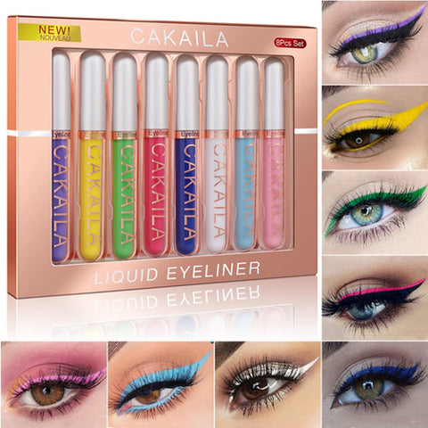 8 Colours Matte Liquid Eyeliner Kit, Waterproof, Durable, Quick-Drying, Smooth, No Smudging, Colourful Liquid Eyeliner Pen, Highly Pigmented Eyeliner Pen Set (#01)