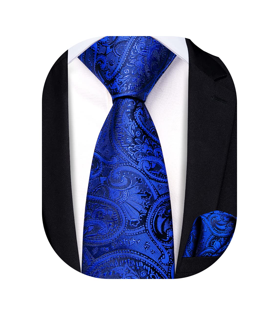 Hi-Tie Boys Ties Silk Self Tie with Pocket Square Set Regular Kids Ties for 8-14 Age,Blue Paisley