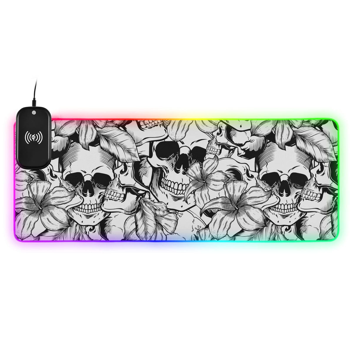 Hibiscus Skull Wireless Charging Mouse Pad for Mobile Phone Extra Large Gaming Mousepad with 13 Lighting Modes Computer Mat for Gaming MacBook PC Laptop Desk Office Home