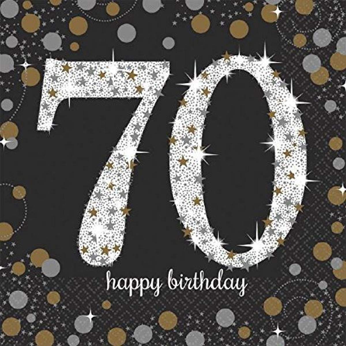 Sparkling Celebration 70th Beverage Napkins (5" x 5") Packs Of 16 - Gold, Silver & Black Elegance - Perfect For 60th Birthday Parties
