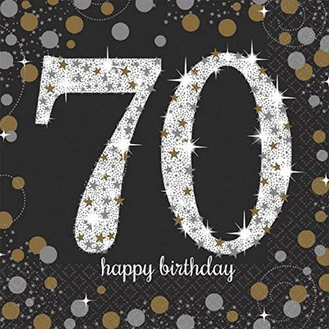 Sparkling Celebration 70th Beverage Napkins (5" x 5") Packs Of 16 - Gold, Silver & Black Elegance - Perfect For 60th Birthday Parties