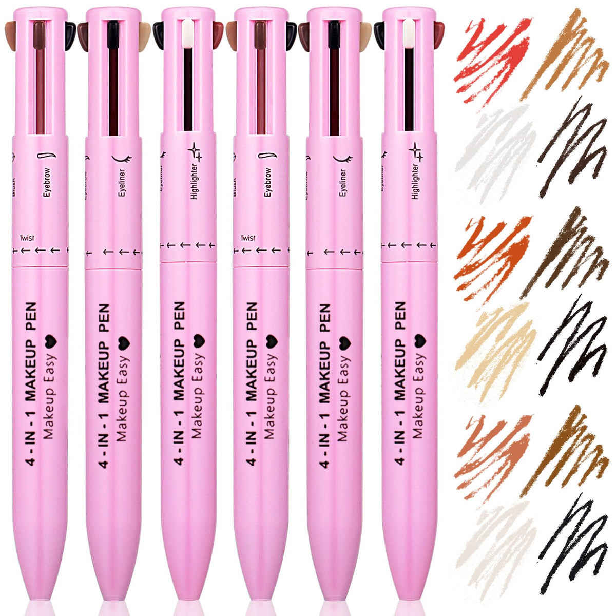 Dansib 6 Pieces 4 in 1 Makeup Pen Eye Liner Lip Liner Highlighter Eyebrow Liner Makeup Pencil Waterproof Lip Color Makeup Beauty Tool for Women Travel (01#02#03#)