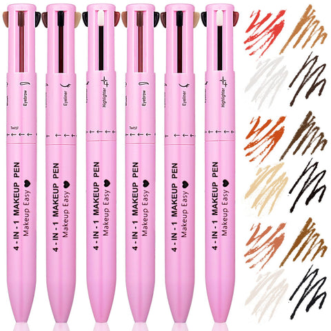 Dansib 6 Pieces 4 in 1 Makeup Pen Eye Liner Lip Liner Highlighter Eyebrow Liner Makeup Pencil Waterproof Lip Color Makeup Beauty Tool for Women Travel (01#02#03#)
