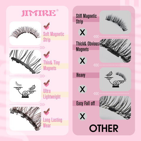 JIMIRE Magnetic Eyelashes Natural Look Soft Magnetic Lashes, Reusable Comfortable Magnetic Eyelashes with Applicator Lash Primer, No Glue No Eyeliner Needed Soft Magnets False Eyelashes Easy to Wear