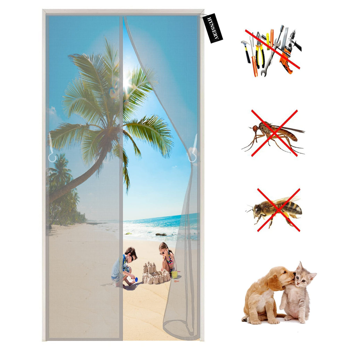 Magnetic Fly Screen Door, Heavy Duty Bug Mesh Curtain 165 x 225 cm Automatic Closing Magnetic Fly Curtain,Keep Bugs Out Lets Fresh Air in for Patio Balcony Garage French Door - Grey A