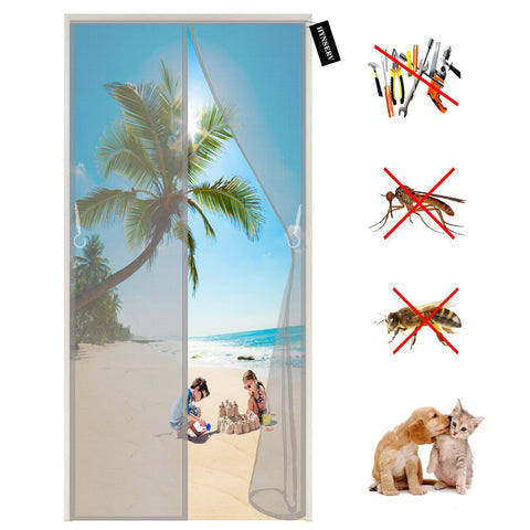 Magnetic Fly Screen Door, Heavy Duty Bug Mesh Curtain 165 x 225 cm Automatic Closing Magnetic Fly Curtain,Keep Bugs Out Lets Fresh Air in for Patio Balcony Garage French Door - Grey A