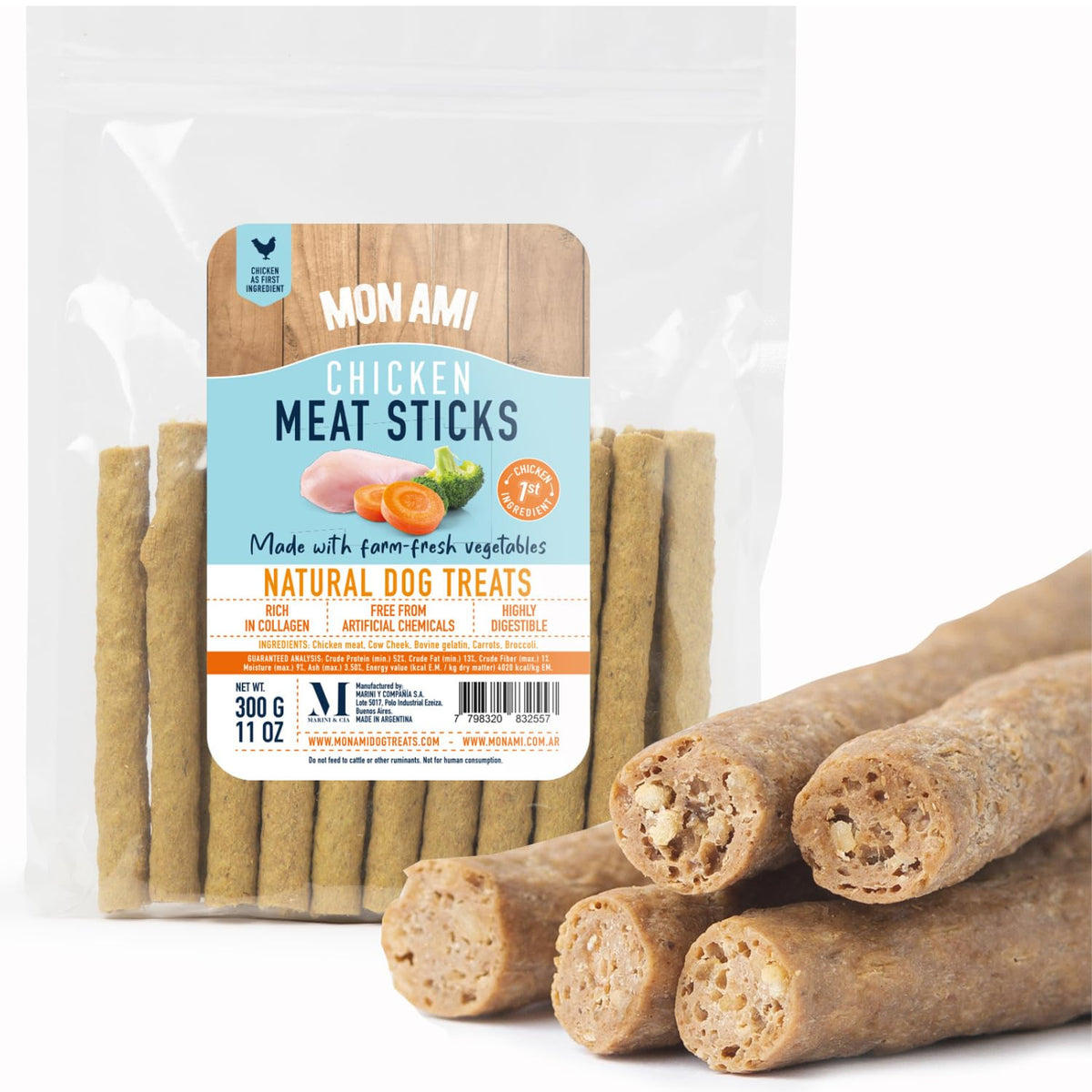 Mon Ami Chicken Meat Sticks for Dogs with Farm Fresh Vegetables (11 Oz) - Human Grade Dog Treats with Superfoods - Training Treats for Dogs - Healthy Dog Treats for Small, Medium and Large Dogs