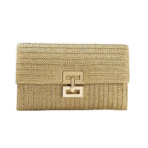 AWUXINE Straw Clutch Purses Women Summer Beach Handbags Woven Envelope Purse Wicker Rattan Evening Bag