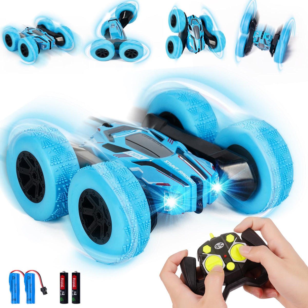 Vubkkty Remote Control Cars, 4WD Rc Stunt Cars Toys, 360ÃƒÆ’Ã†â€™ÃƒÂ¢Ã¢â€šÂ¬Ã…Â¡ÃƒÆ’Ã¢â‚¬Å¡Ãƒâ€šÃ‚Â°Flips Double Sided Rotating Vehicles with Sharp Headlights, 2.4GHz Music Christmas Car Toy for 6 7 8 9 10 Years Old Boys