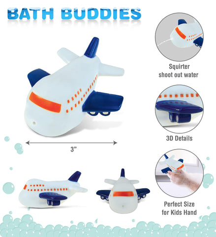 DolliBu Jetliner Bath Buddy Squirter - Floating White Airplane Rubber Bath Toy, Water Squirting Bathtime Play for Toddlers, Cute Aircraft Transport Toy for The Bathtub, Beach & Pool for Girls & Boys