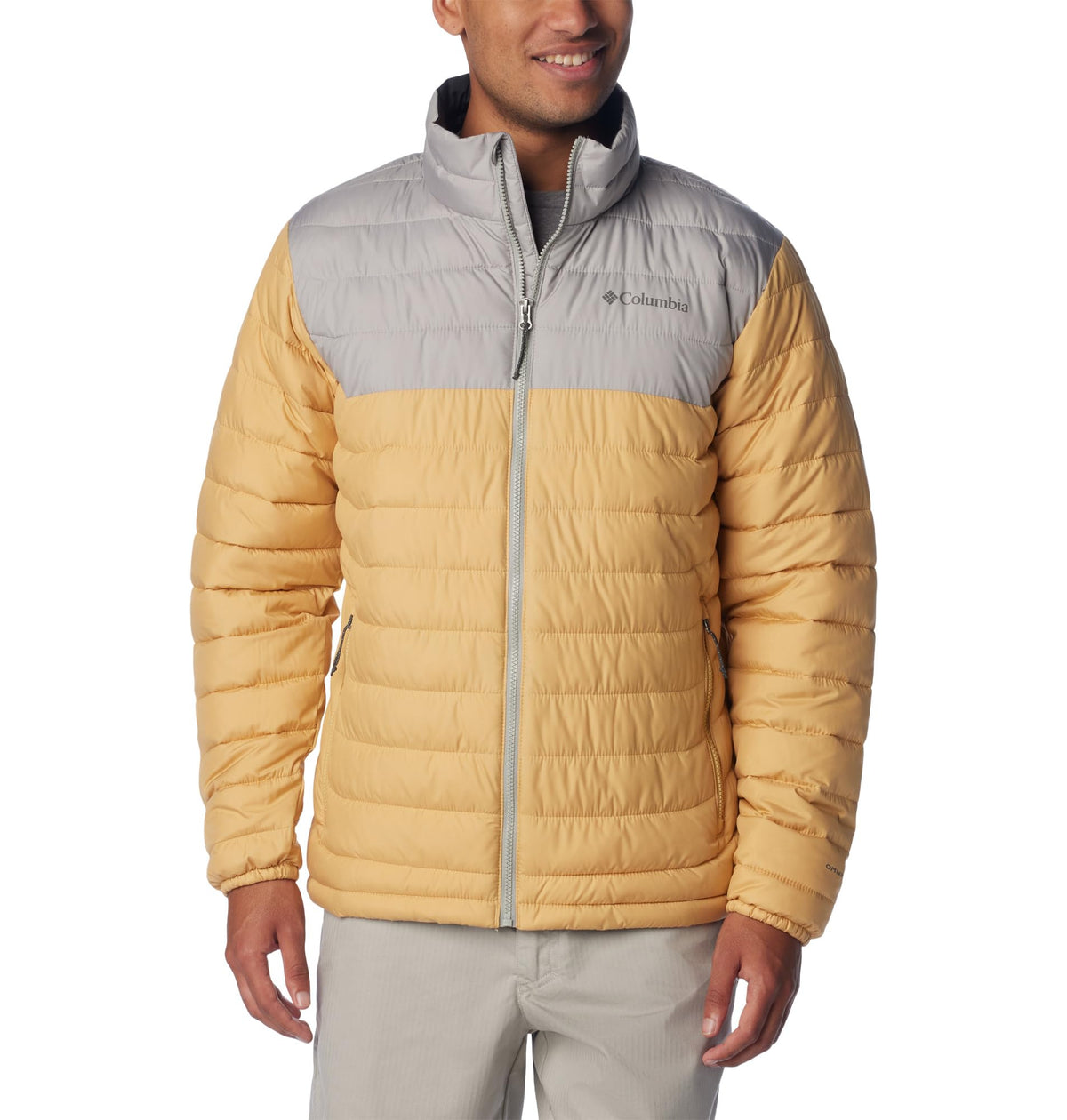 Columbia Men's Powder Lite Jacket, Puffer Jacket, Light Camel/Flint Grey, Size L