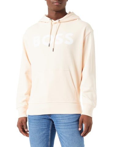 BOSS Mens WebasicHood Cotton-terry hoodie with rubber-print logo Beige