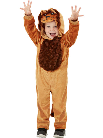 Smiffys Toddler Lion Costume, Brown with Hooded Jumpsuit, Children's Animal Fancy Dress, Animal Dress Up Costumes