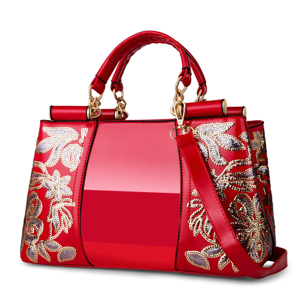 Nevenka Evening Handbags for Women Patent Leather Top Handle Purse Cross-Body Bag for Party Daily Use?Red?