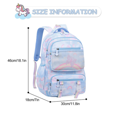 Ynport Crefreak Girls School Backpack Kids Backpack for Teen Girls Water Resistant Multi Pockets School Backpack Kawaii Book Bag for Elementary Primary School, Blue