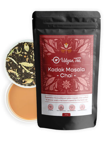 Udyan Tea Kadak Masala Chai - 250g (100 Cups) | Indian Original Spice Chai Latte with Authentic Taste | CTC Black Tea | Brews with Milk | Energizing Blend, Supports Immunity