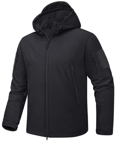 TACVASEN Winter Men's Jacket Black Military Jacket Waterproof Softshell Jacket Men Fleece Jacket with hood,Black,X-Large (fit your chest 41")
