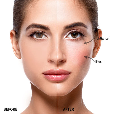 Boobeen Blush and Highlighter Kit, 3 in 1 Makeup Pressed Powder Palette Shimmer Bronzer, Orange&Pink Matte Blusher Blendable Glow Face Palette for a Redness and Glowing Look