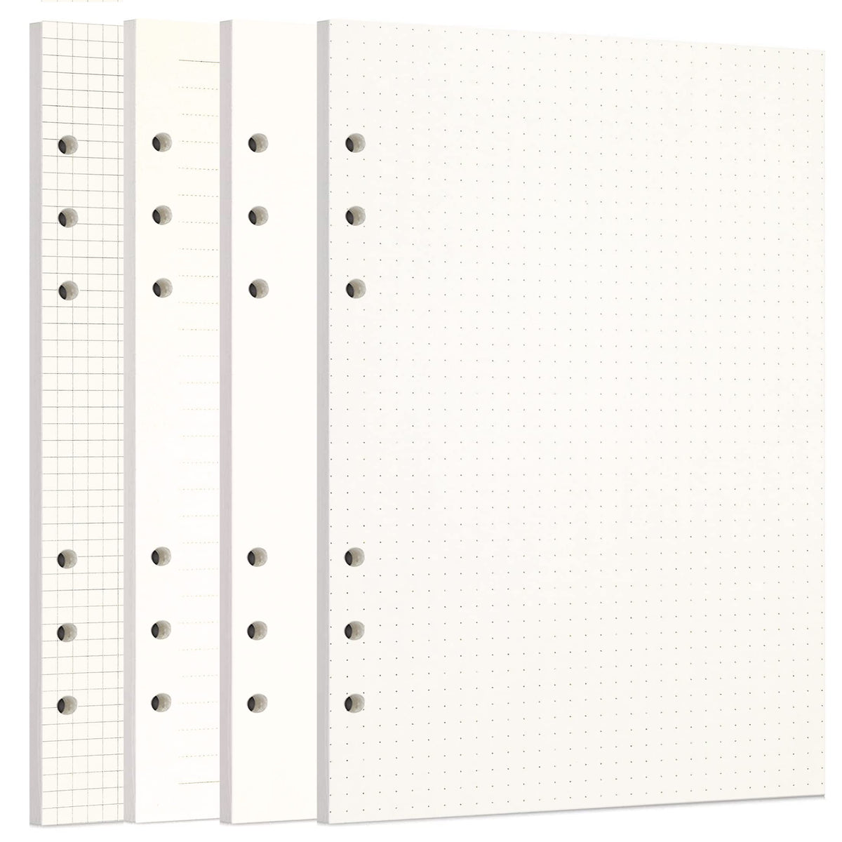 Zelten 1 Pack A5 80 Sheets/160 Pages 4 in 1 Lined Squared Dotted Blank Loose Leaf Punched Paper Refills Paper for 6 Hole Binder Personal Organizer Diary Notebook Refillable Planner