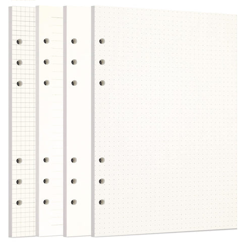 Zelten 1 Pack A5 80 Sheets/160 Pages 4 in 1 Lined Squared Dotted Blank Loose Leaf Punched Paper Refills Paper for 6 Hole Binder Personal Organizer Diary Notebook Refillable Planner