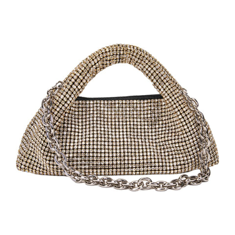 UMREN Bling Full Glitter Knotted Handbag for Women Crystal Rhinestone Hobo Dumpling Bag Diamond Evening Clutch Crossbody Bag, D-gold