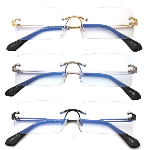 JM 3 Pack Frameless Reading Glasses, Blue Light Blocking Rimless Computer Reader for men, Lightweight Eyeglasses +3.0