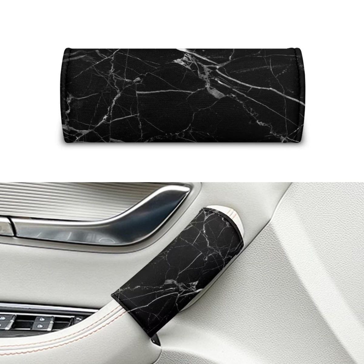 Suhoaziia 2 Pcs Black Marble Car Door Protector, Car Grab Handle Cover Auto Assist Cane Grab Bar Cover Seatbelt Covers for Cars Truck SUV Car Interior Accessories for Women Men