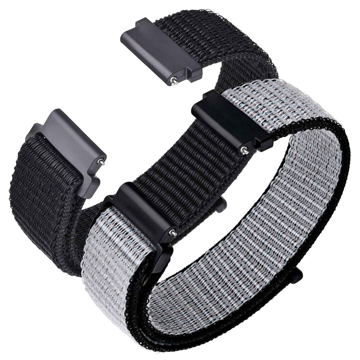 ANNEFIT Nylon Sport Loop Watch Bands 21mm, 2 Packs Quick Release Adjustable Strap for Men Women (Black and Gray)